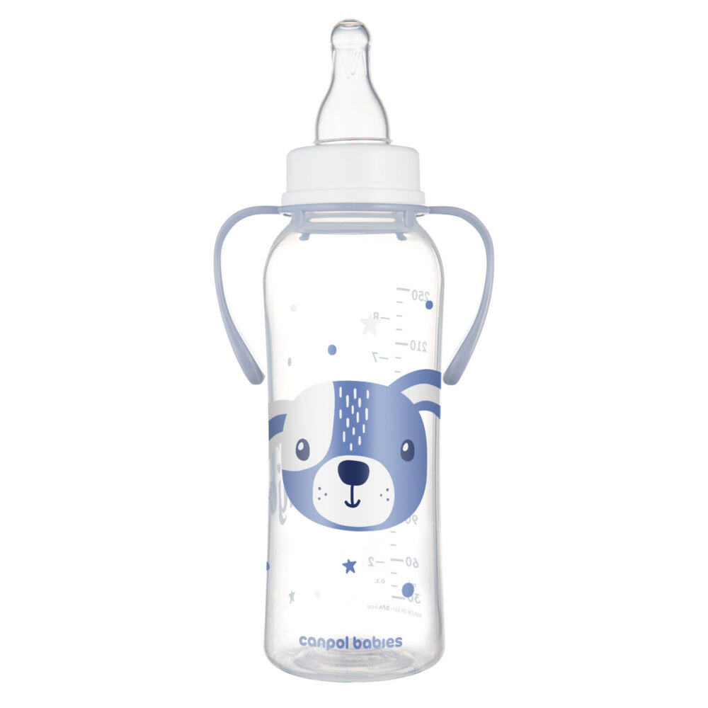 Canpol biberon à col etroit avec anses cute animals 250ml 11/845