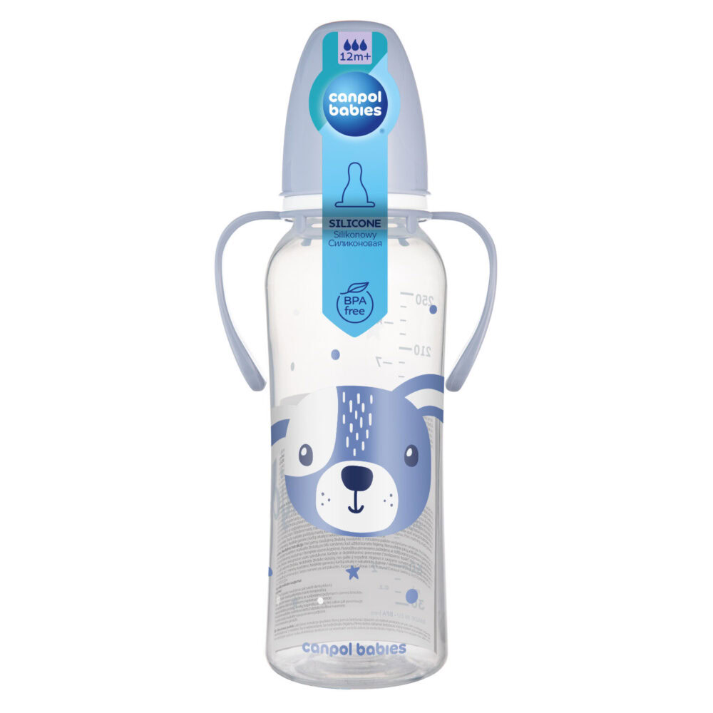 Canpol biberon à col etroit avec anses cute animals 250ml 11/845