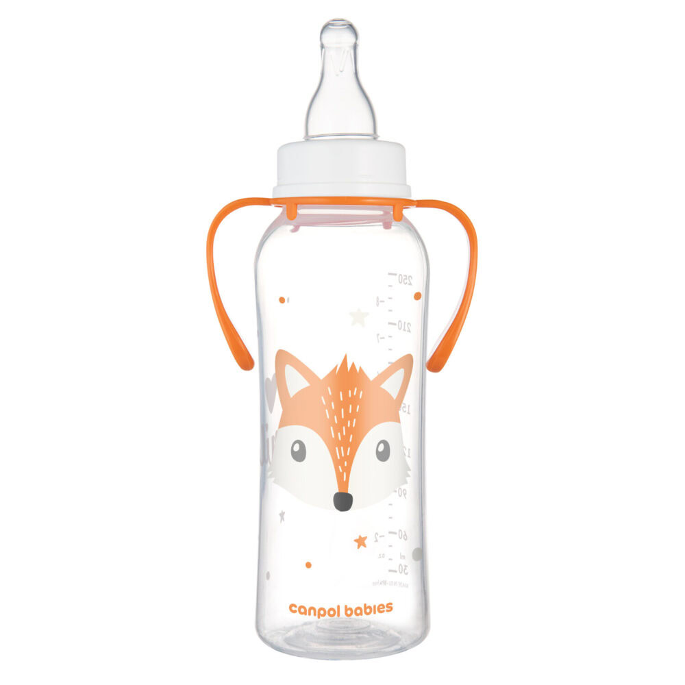 Canpol biberon à col etroit avec anses cute animals 250ml 11/845