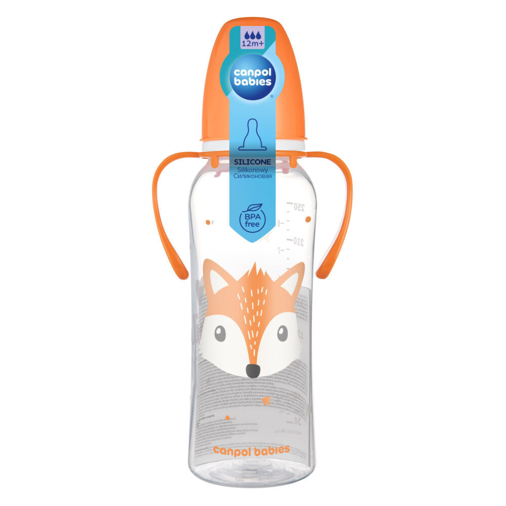 Canpol biberon à col etroit avec anses cute animals 250ml 11/845