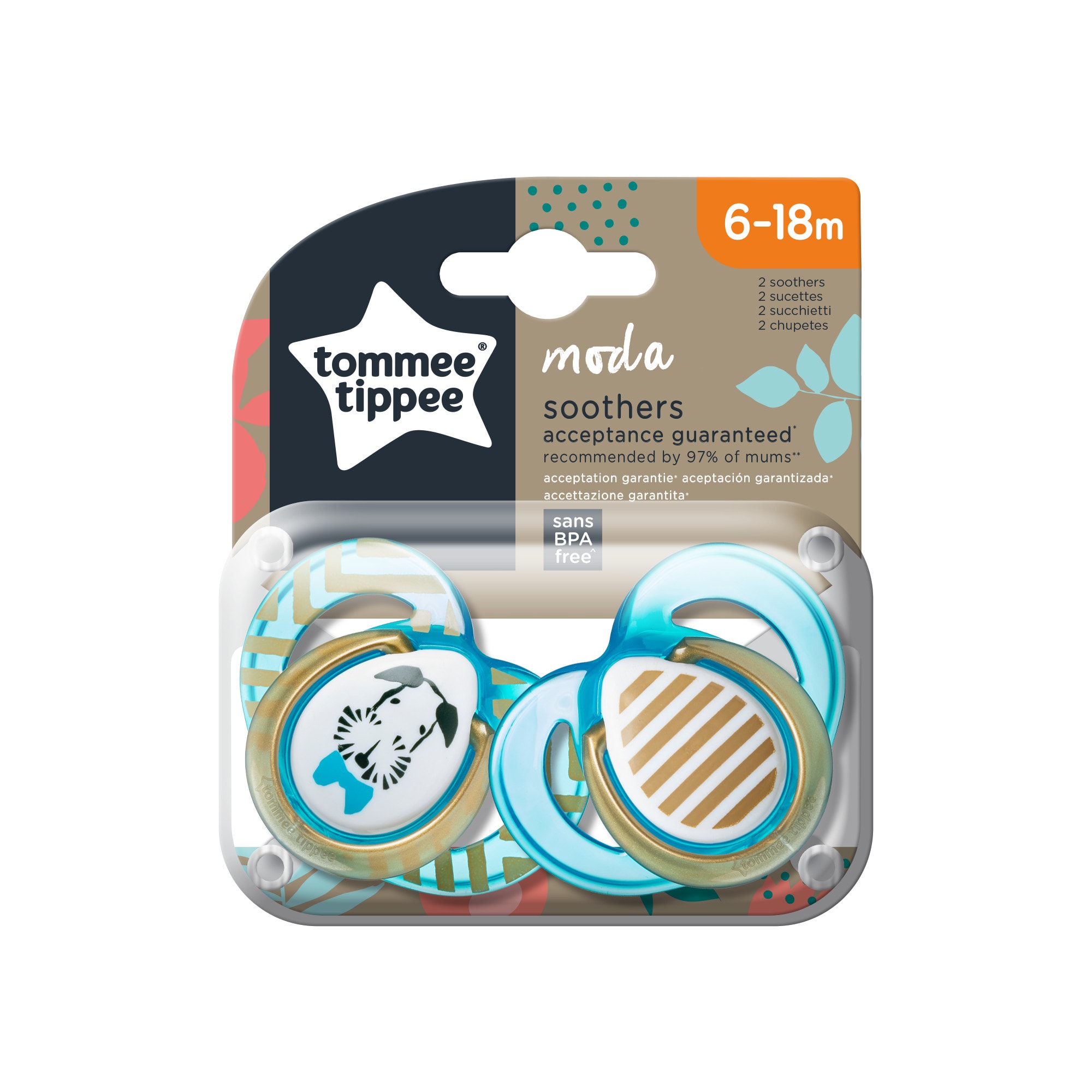 Sucettes Tommee Tippee Lot De 2 - Tétine Symétrique Sans BPA, 18-36 Mois, Avec Capsule Stérilisateur - 6