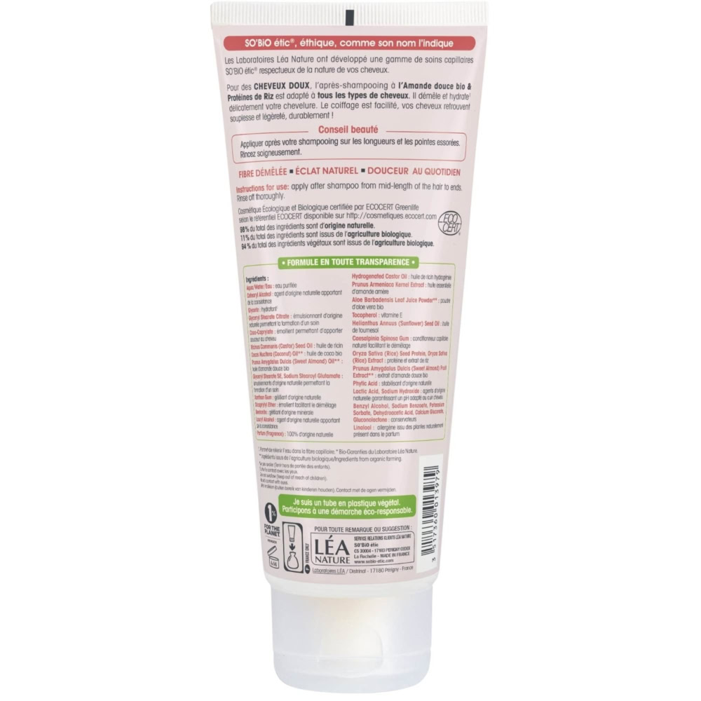 So bio cheveux doux après-shampoing amande et protéines de riz bio 200ml