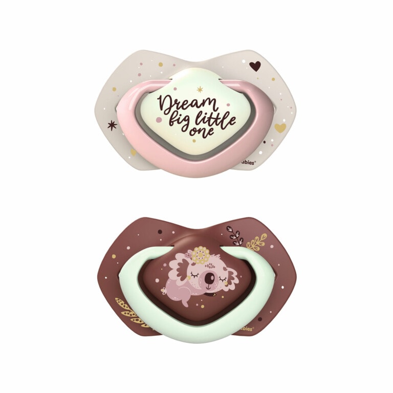 Canpol 2 Sucettes Light Touch 18m+ Symétrique Brille dans le noir SLEEPY KOALA Rose 22/660