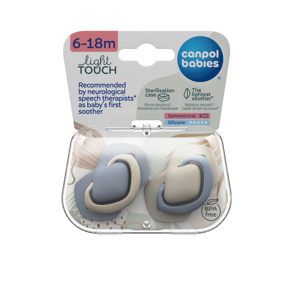 Canpol 2 sucettes toucher léger 6-18m symétrique pure color bleu 22/656