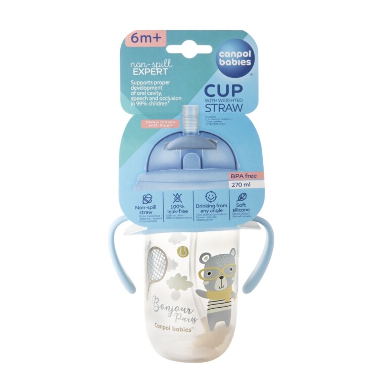 Canpol Tasse Anti-Fuite avec Paille Lestée Bonjour Paris Bleu 270ml 56/607
