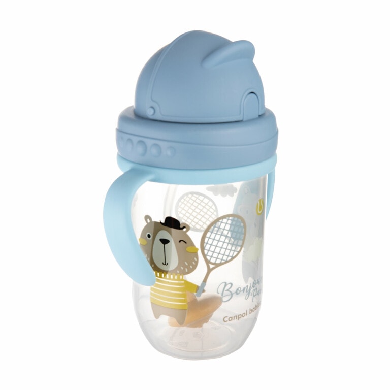 Canpol tasse anti-fuite avec paille lestée bonjour paris bleu 270ml 56/607