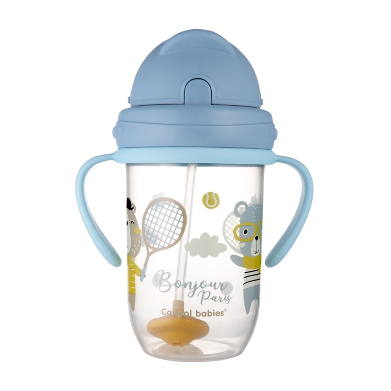 Canpol tasse anti-fuite avec paille lestée bonjour paris bleu 270ml 56/607
