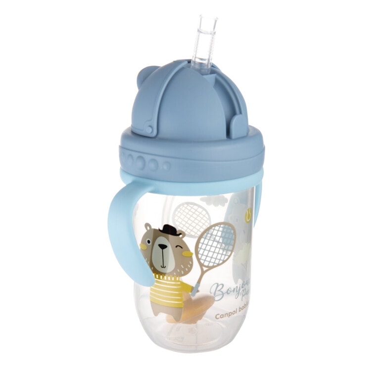 Canpol tasse anti-fuite avec paille lestée bonjour paris bleu 270ml 56/607