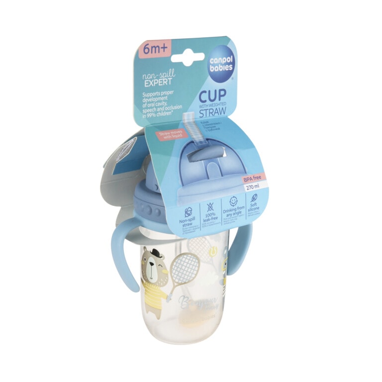 Canpol tasse anti-fuite avec paille lestée bonjour paris bleu 270ml 56/607
