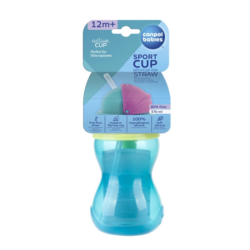CANPOL Tasse Sport avec Paille Retractable Bleu 370 ml - 56/113