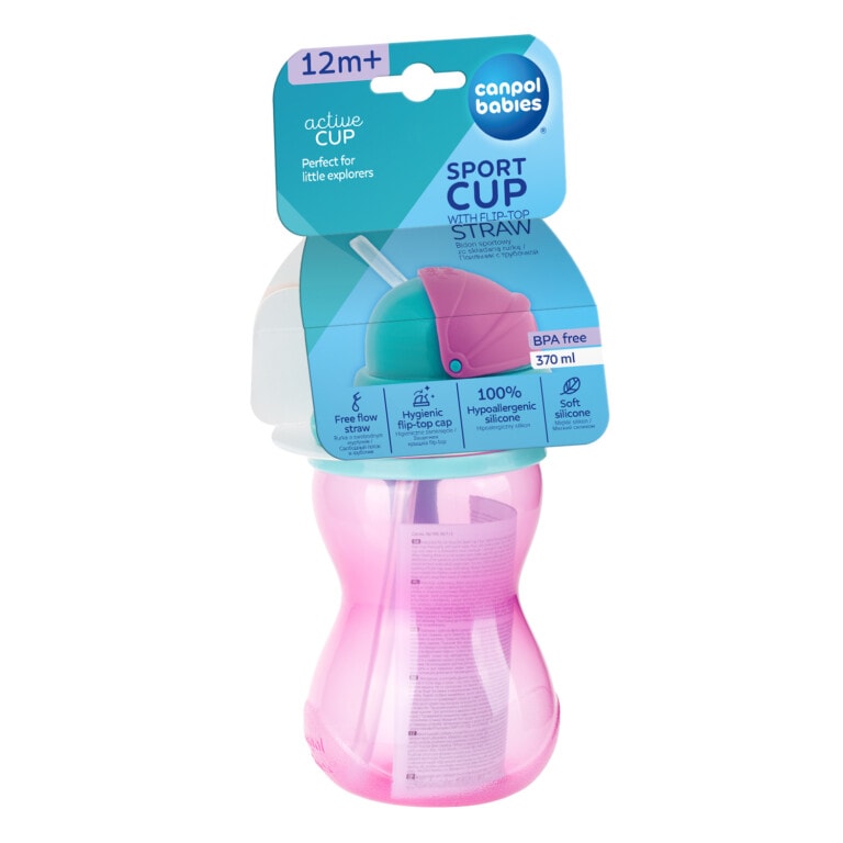 CANPOL Tasse Sport avec Paille Retractable Rose 370 ml - 56/113