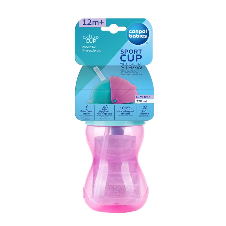 Canpol tasse sport avec paille retractable rose 370 ml - 56/113