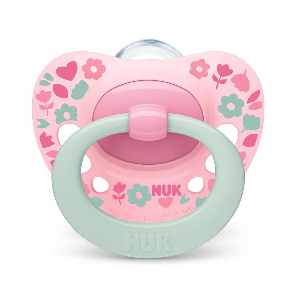 Sucette Signature NUK, 18-36 mois, Sucette en silicone sans BPA, coeurs  roses, 2