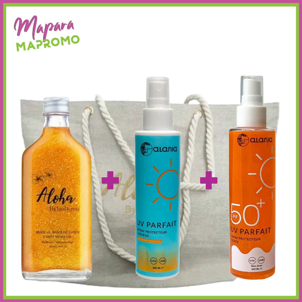 Trio Aloha Gold + Alania Soin Protecteur pour Cheveux et Corps + Sac Alania offert