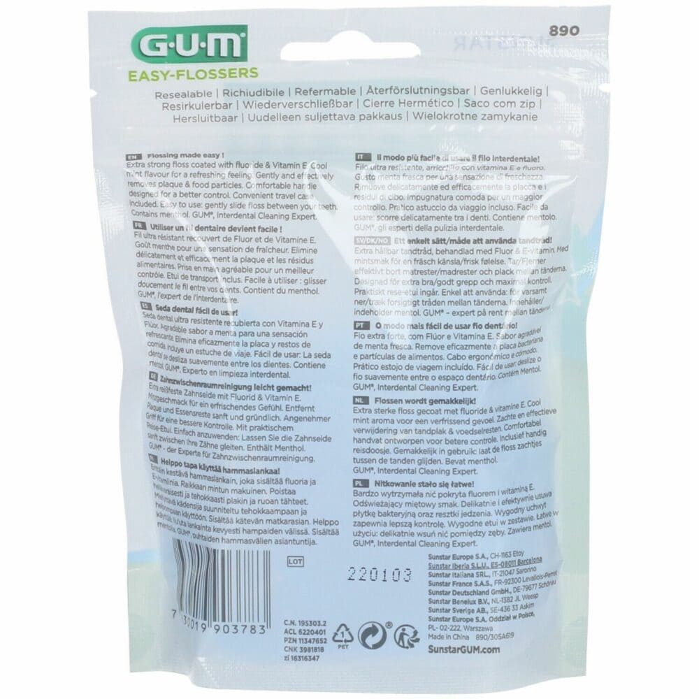 Gum easy flossers 890 porte-fil ciré menthe 30 unités