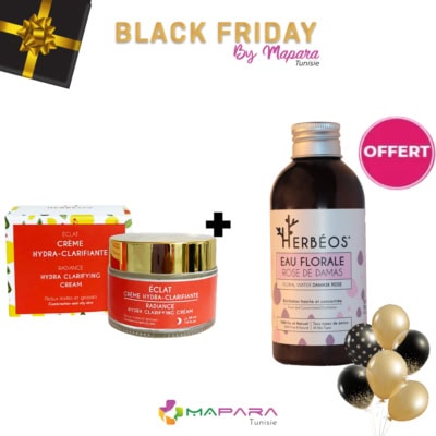 HERBÉOS Crème Hydra Clarifiante Éclat Nuit Peaux Mixtes à Grasses 50 ml + HERBÉOS Eau Florale De Rose De Damas 150 ml (Offert)
