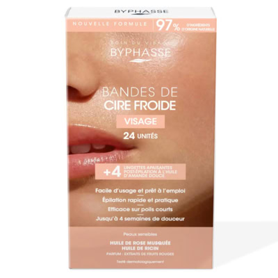 Byphasse Bandes de Cire Froide (24 Bandes + 4 Lingettes) Maillot et Aisselles Peaux Sensibles