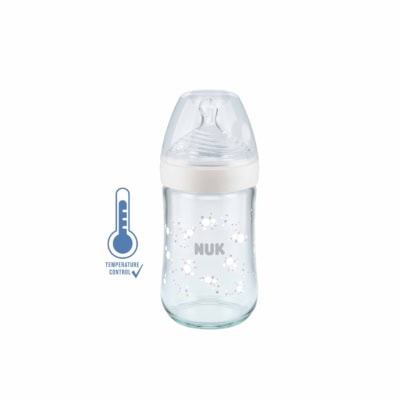 NUK Biberon Nature Sense Avec Temperature Control En Verre Blanc 240 ml