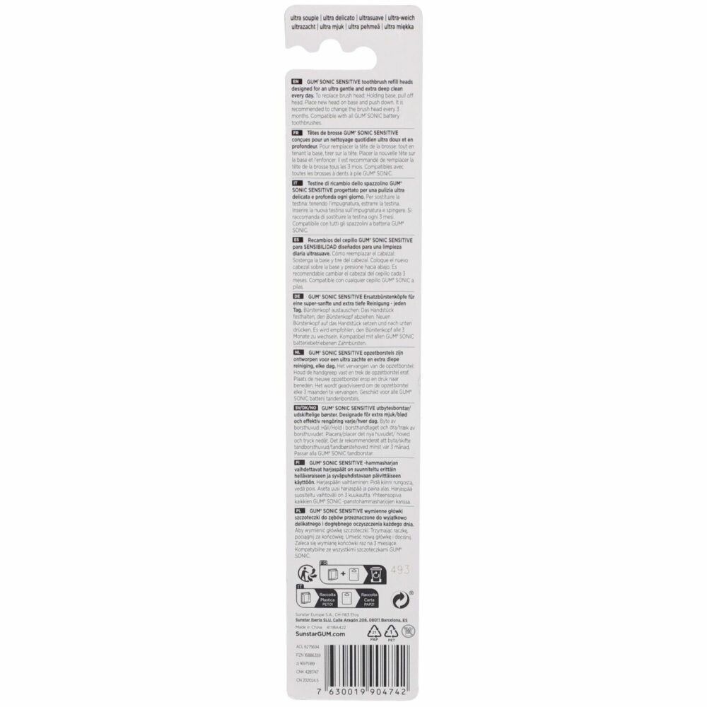 Gum sonic sensitive recharges brosse à dents ultra soft, 2 unités 4111