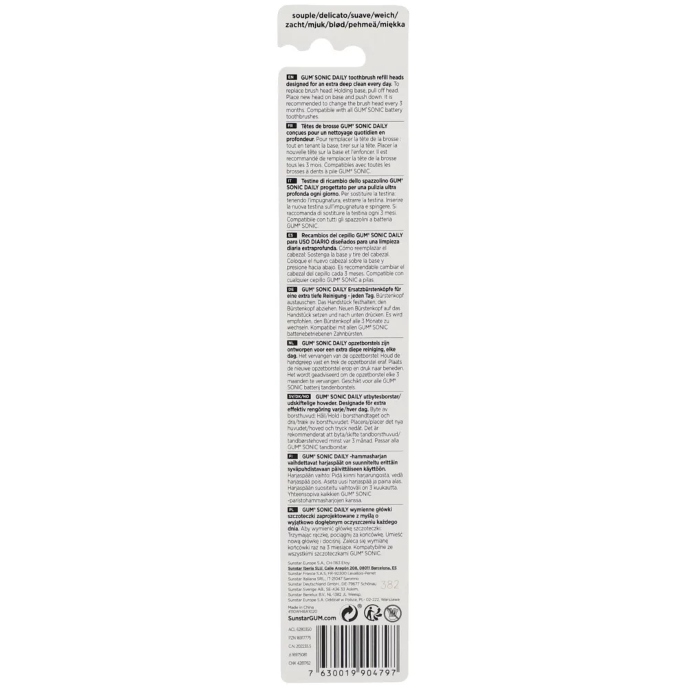Gum sonic daily recharges brosse à dents blanche souple, 2 unités 4110