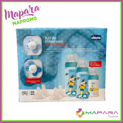 Chicco kit de biberons well being - bleu