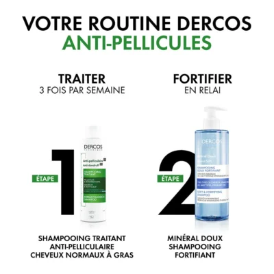 Vichy dercos shampoing traitant anti-pelliculaire cheveux normaux à gras 390ml