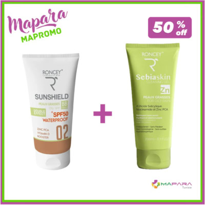 Roncey coffret sunshield teinte 02 et sebiaskin pour peaux grasses -50%