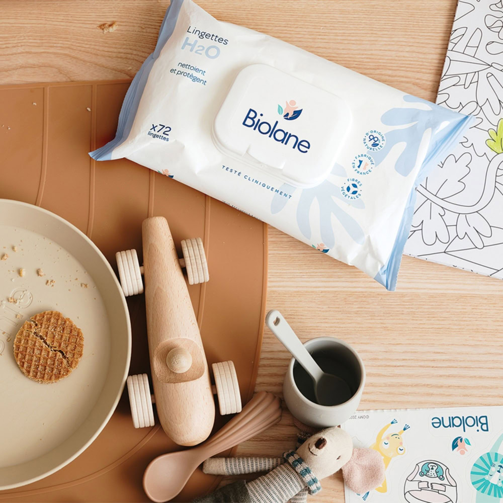 Biolane lingettes nettoyantes h2o à l'eau pour bébé 72 lingettes