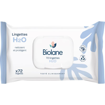 Biolane Lingettes Nettoyantes H2O à l'Eau pour Bébé 72 lingettes