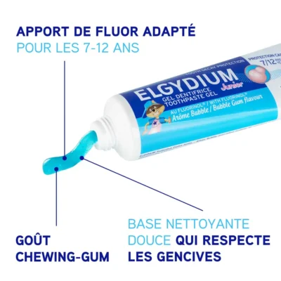 Elgydium Junior Gel Dentifrice Protection Caries 7/12 Ans Arôme Bubble 50ml