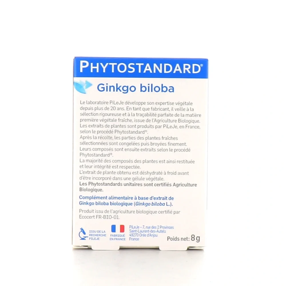Pileje phytostandard ginkgo biloba 20 gélules