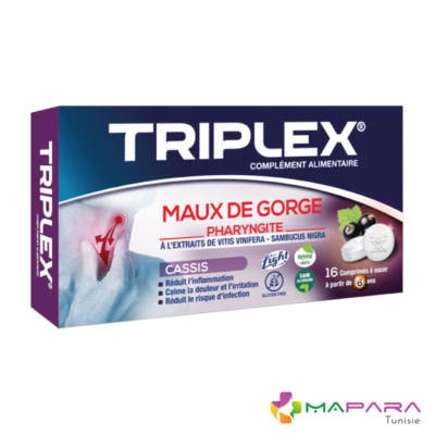 Triplex Maux de Gorge Cassis 16 Comprimés