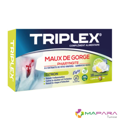 Triplex Maux de Gorge Citron 16 comprimés