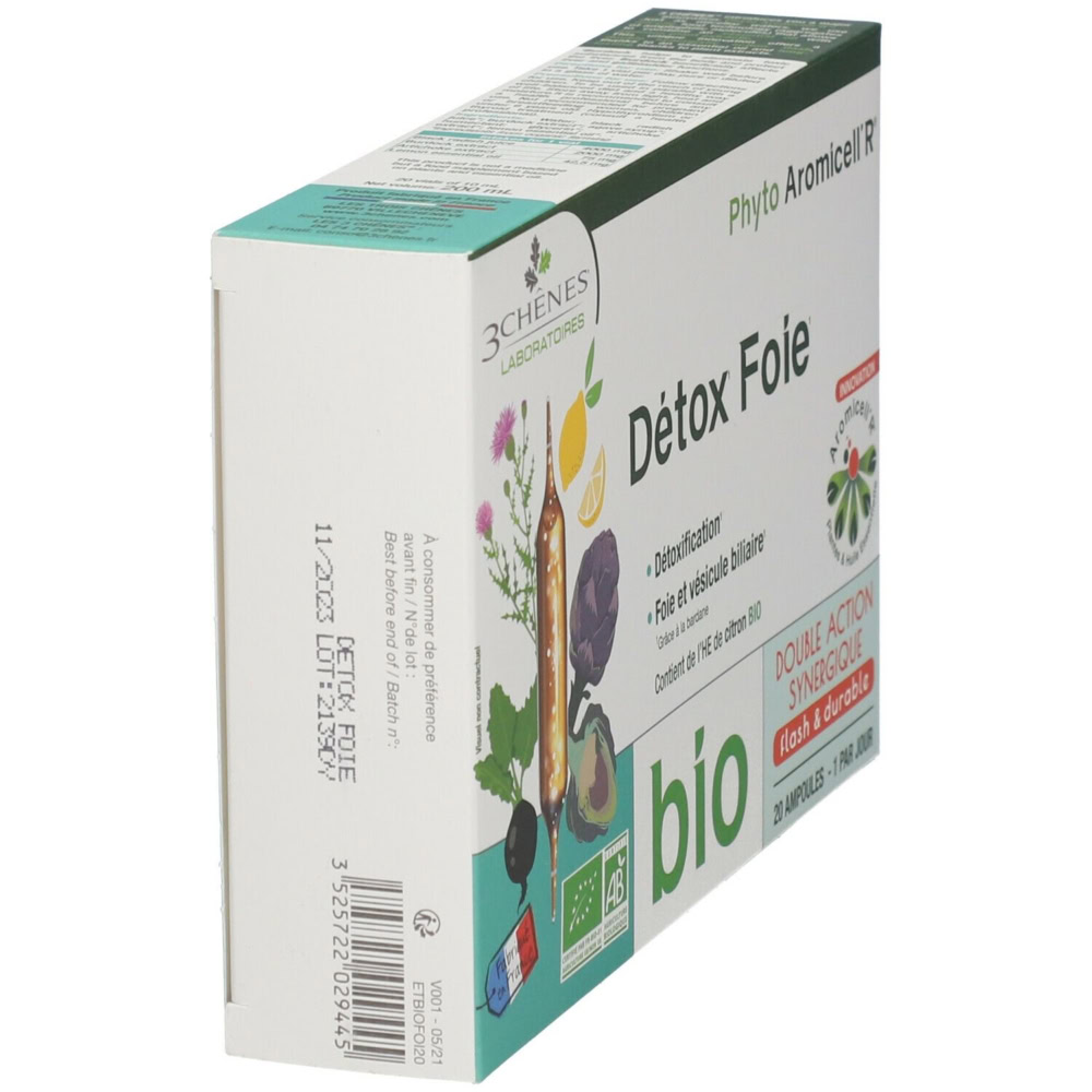 3 chenes phyto aromicellr détox foie bio 20 ampoules