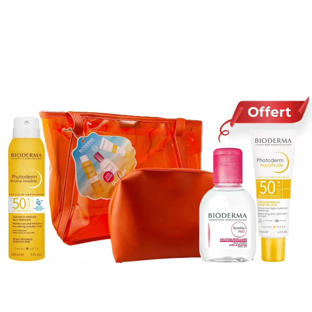 Bioderma sac photoderm brume invisible spf50+ 150ml + aquafluide invisible spf50+ 40ml + sensibio eau micellaire 100ml (offert)