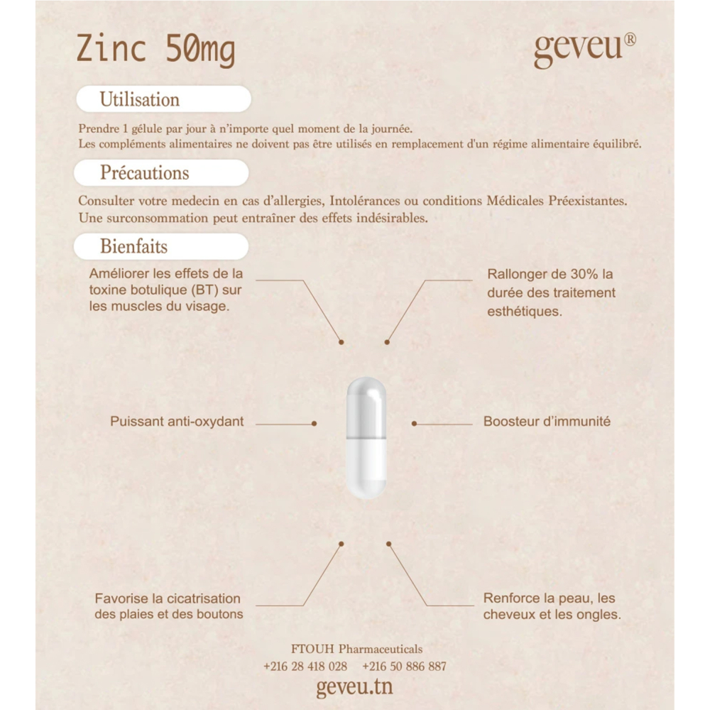 Geveu zinc 50mg 30 gelules