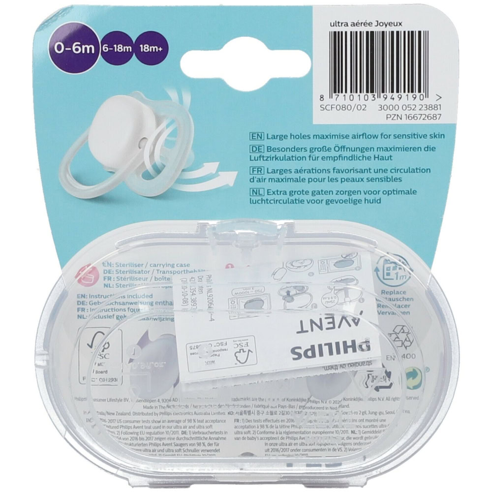 Avent philips sucette ultra air happy fille 0-6 mois