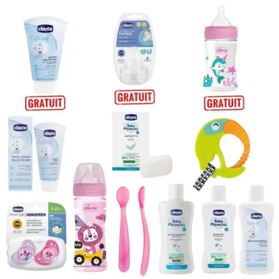 Chicco Sac Maternité Fille – 12 Produits Essentiels + Sac Rose Offert