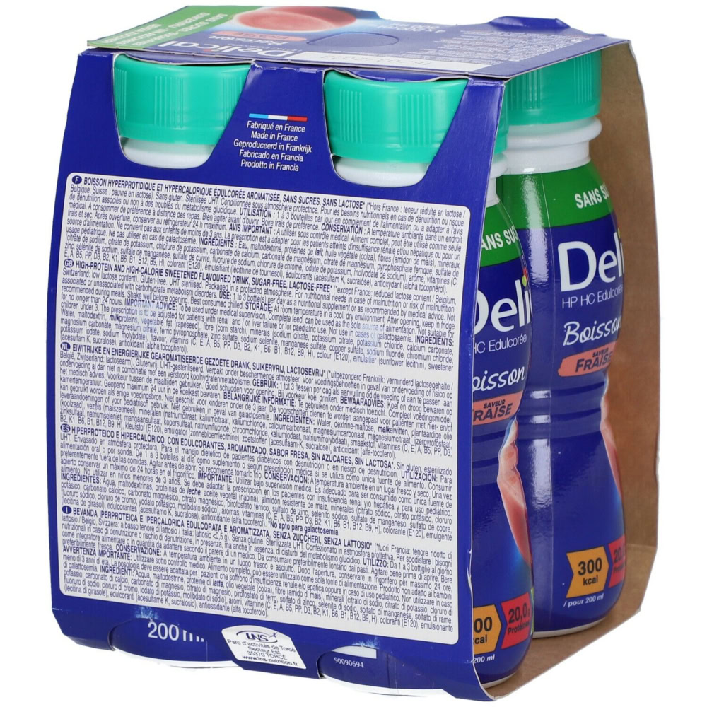 Delical boisson hp hc sans sucres saveur fraise 4 x 200ml