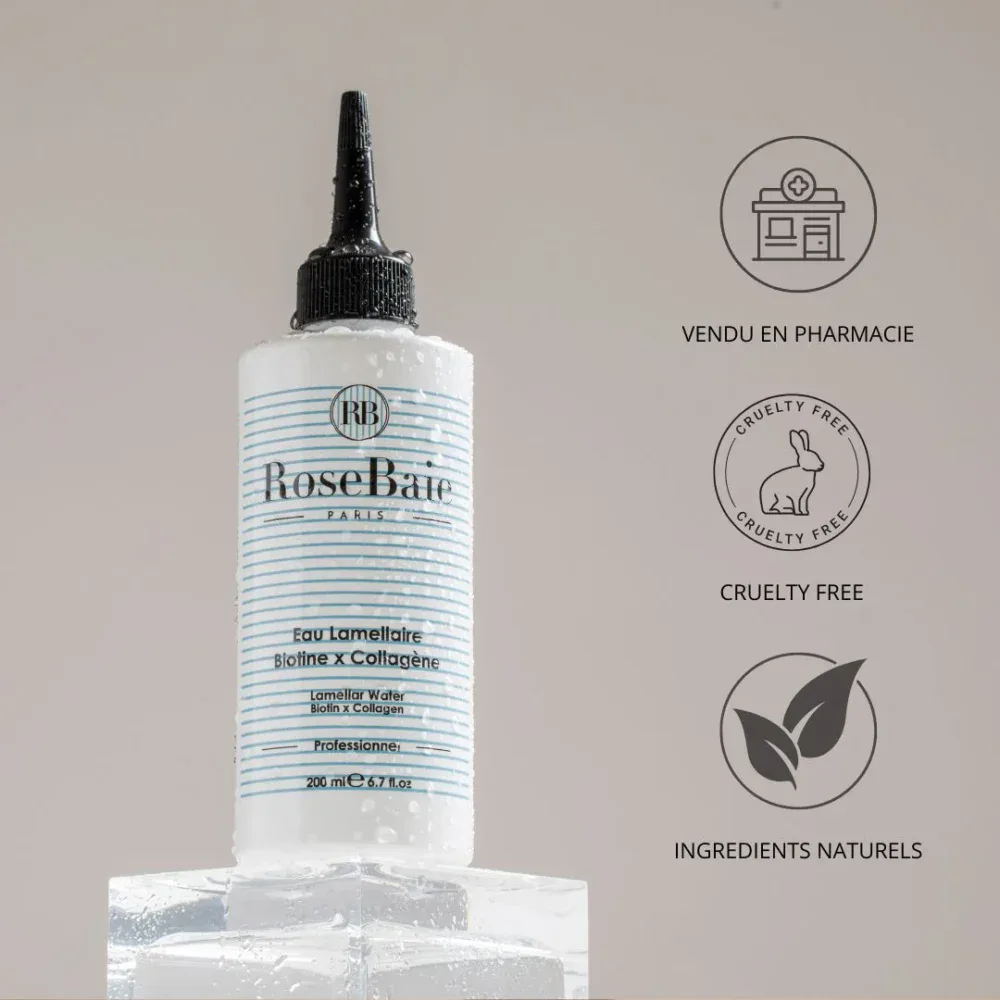 Rosebaie eau lamellaire biotine et collagène soin brillance et réparation express 200ml