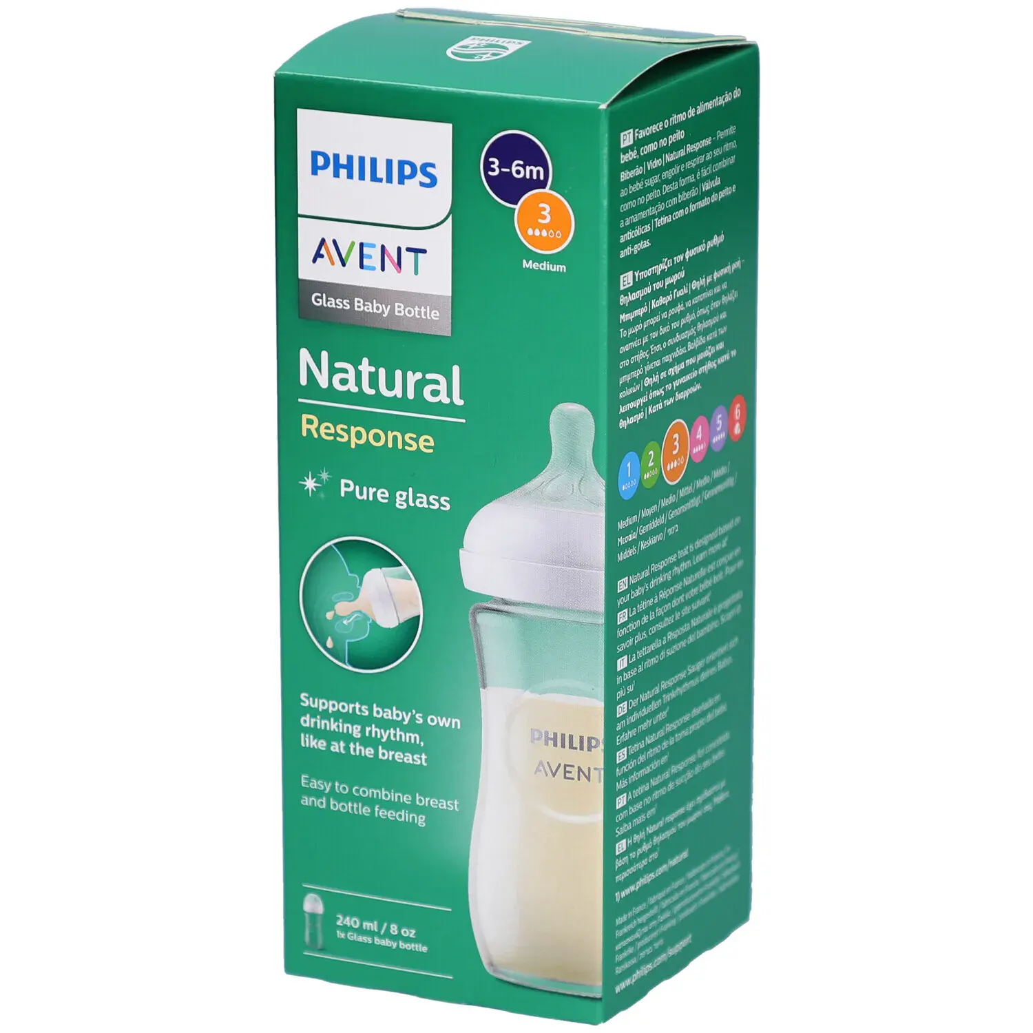 Avent natural response biberon en verre 3-6 mois scy933/01 240ml Avent natural response biberon en verre 3-6 mois scy933/01 240ml