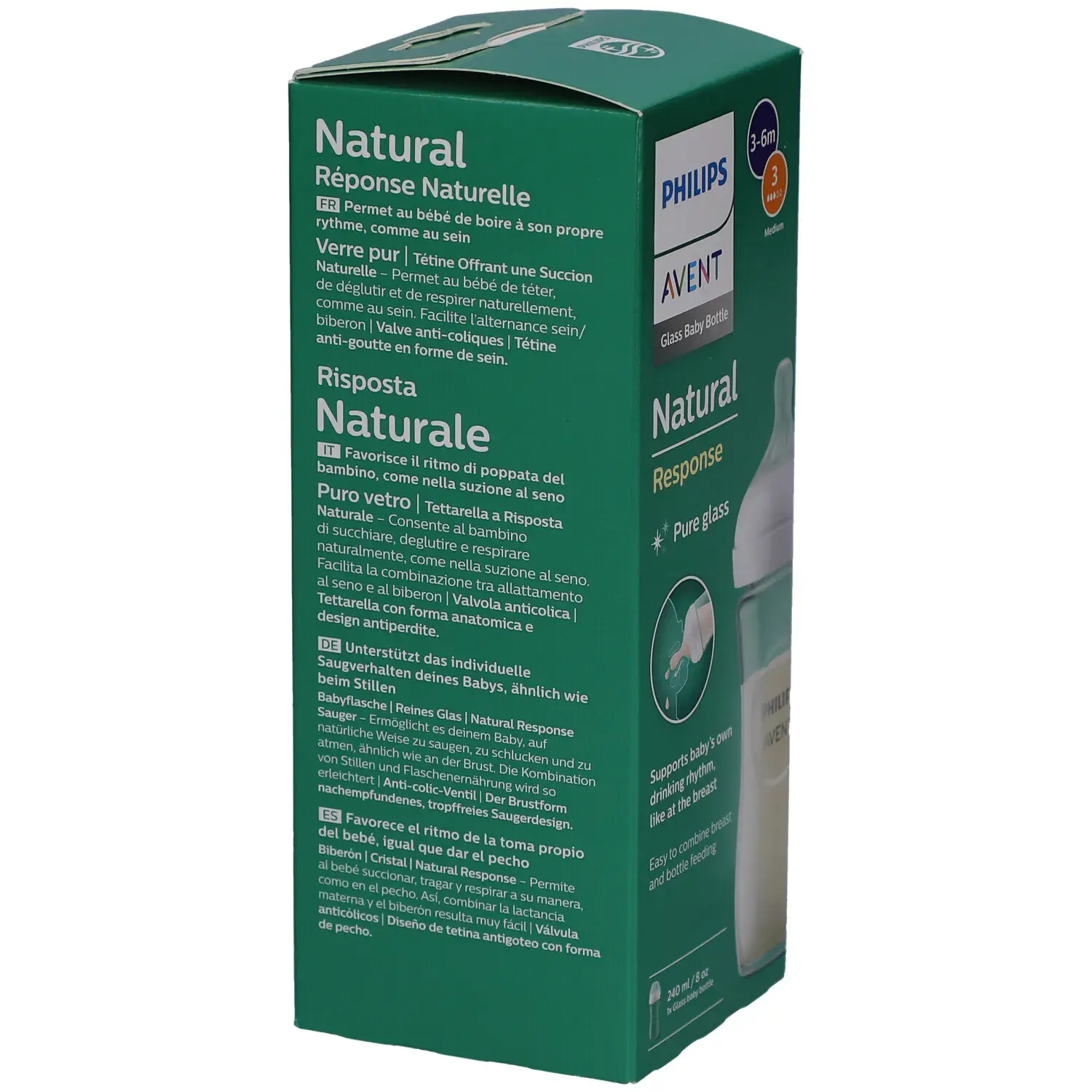 Avent natural response biberon en verre 3-6 mois scy933/01 240ml Avent natural response biberon en verre 3-6 mois scy933/01 240ml