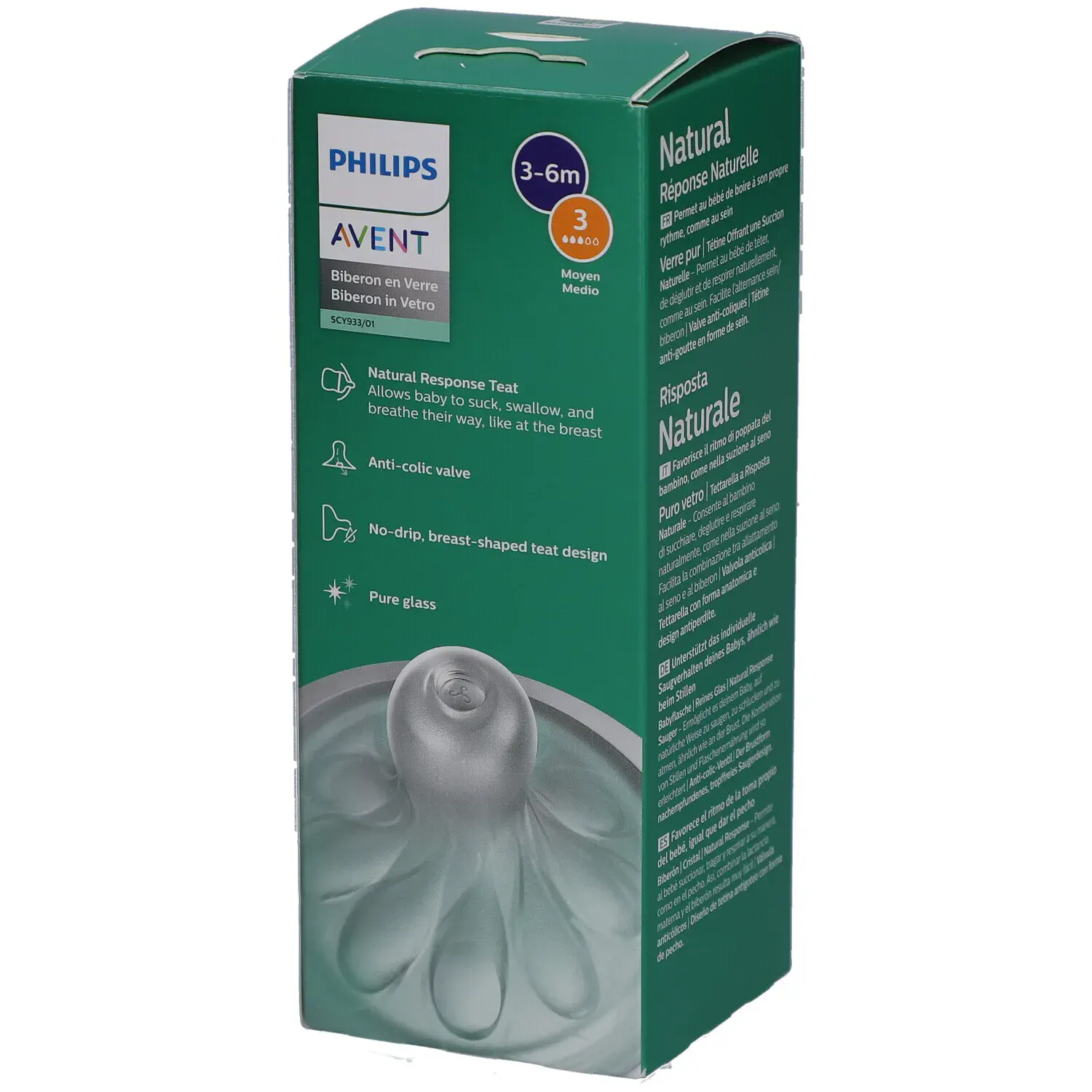 Avent natural response biberon en verre 3-6 mois scy933/01 240ml Avent natural response biberon en verre 3-6 mois scy933/01 240ml