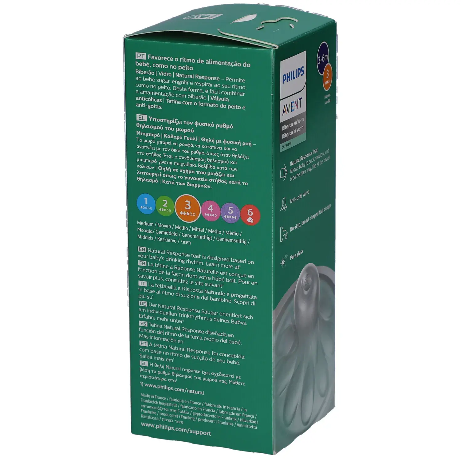 Avent natural response biberon en verre 3-6 mois scy933/01 240ml Avent natural response biberon en verre 3-6 mois scy933/01 240ml