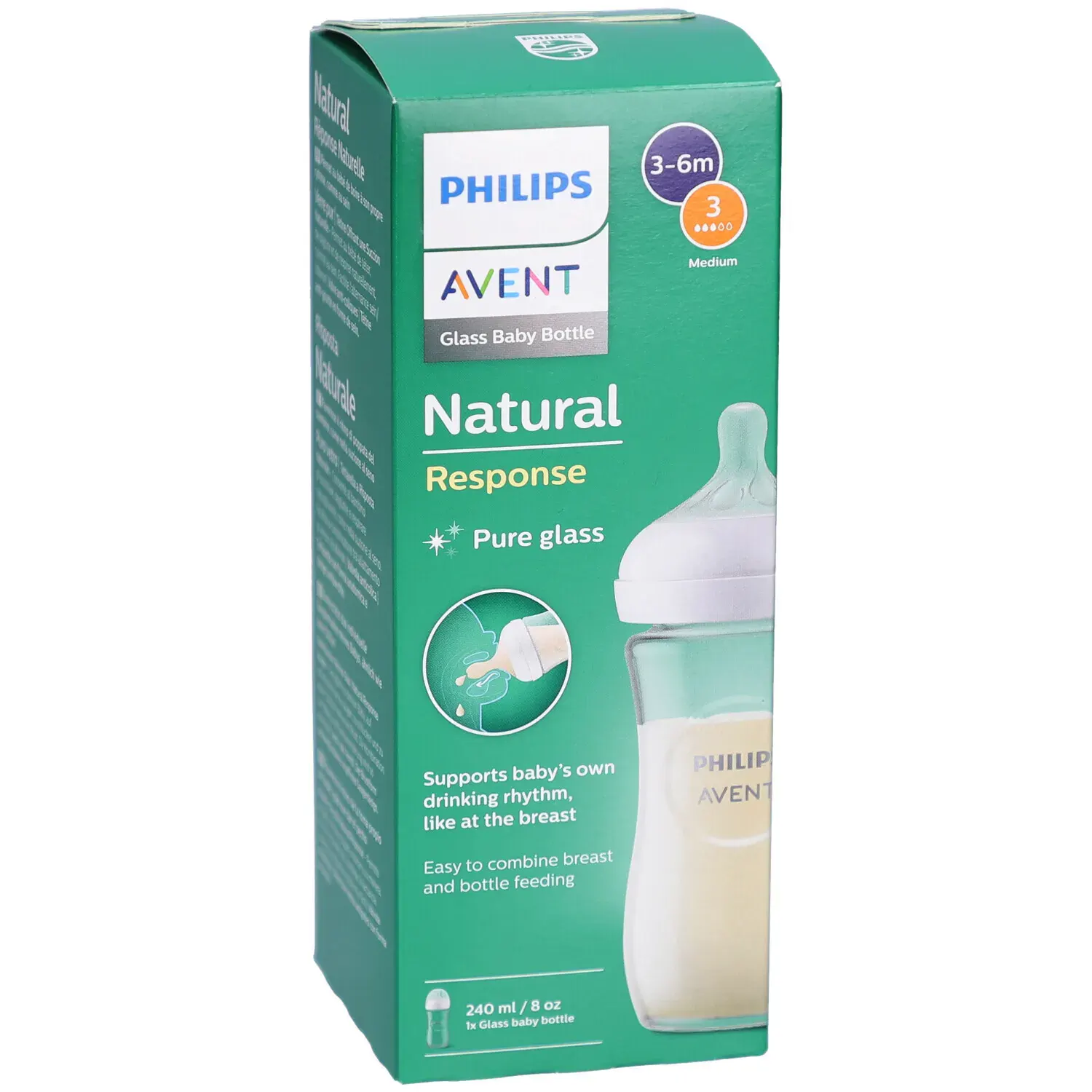 Avent natural response biberon en verre 3-6 mois scy933/01 240ml Avent natural response biberon en verre 3-6 mois scy933/01 240ml