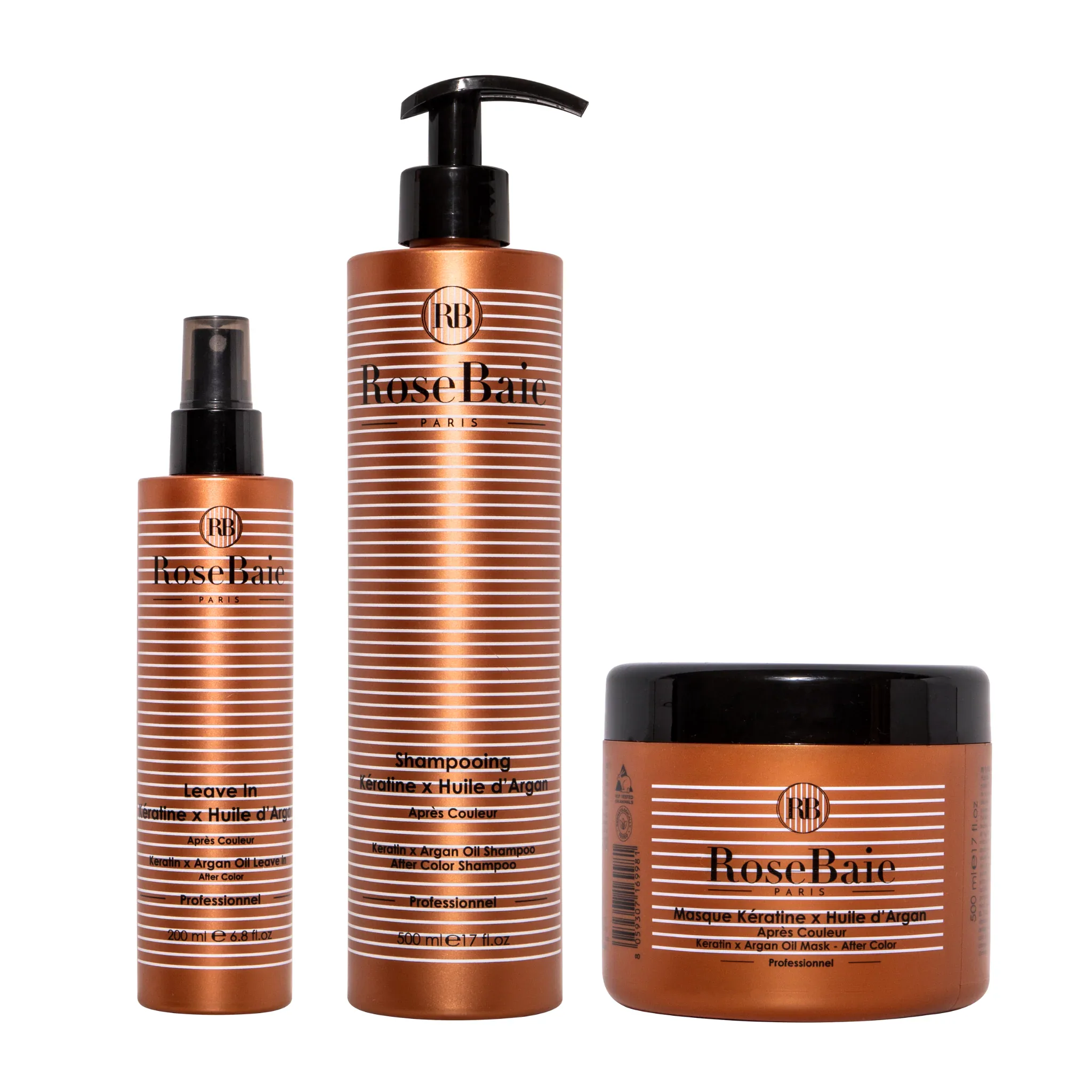 Rosebaie trio argan post-coloration shampoing + masque + leave-in + sac offert Rosebaie trio argan post-coloration shampoing + masque + leave-in + sac offert