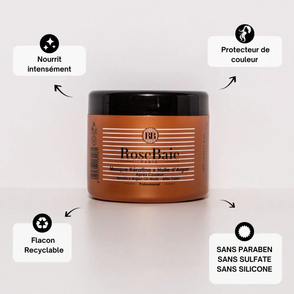 Rosebaie masque argan post-coloration anti-oxydant et protection 500ml