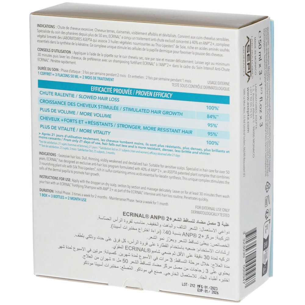Ecrinal soin intensif cheveux anp 2+ traitement anti-chute cheveux 3 x 50 ml