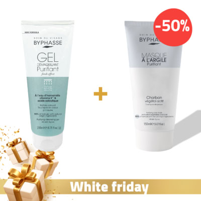 Byphasse Gel Démaquillant Purifiant 200ml + Masque Argile Charbon 150ml à -50%