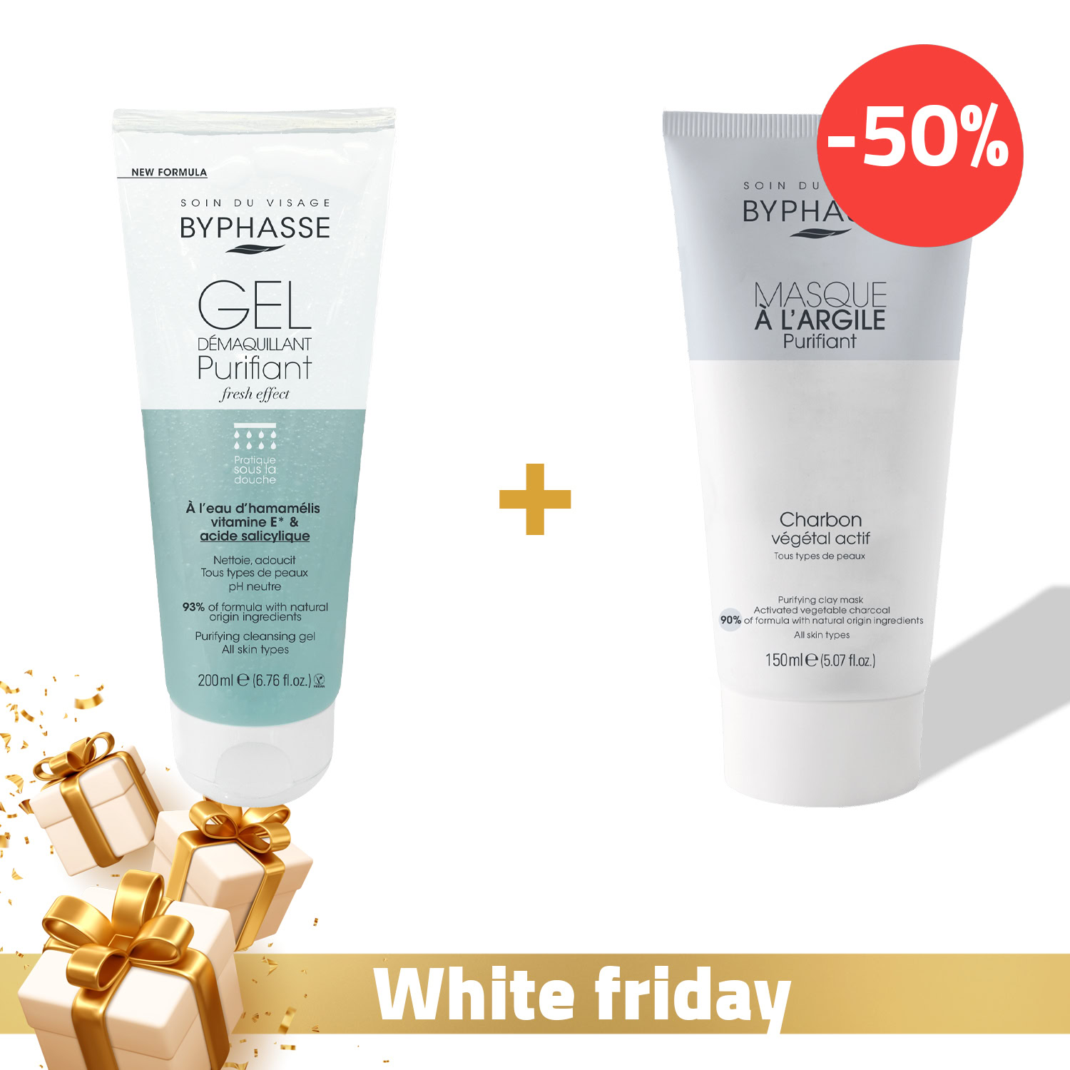 Byphasse gel démaquillant purifiant 200ml + masque argile charbon 150ml à -50% Byphasse gel démaquillant purifiant 200ml + masque argile charbon 150ml à -50%